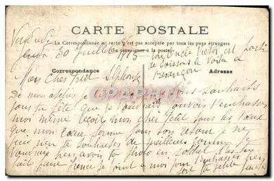 Kwiaty i ptak — kartka pocztowa z 1915 — Alphonse — Rewers