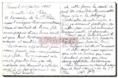 Fête — criança com buquê e presentes — J.H. (assinatura) — Boa Fête — Verso