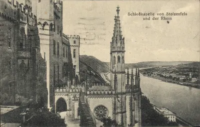 Schloßkapelle von Stolzenfels und der Rhein — Verlag Jak. Bech, Lahnbeck