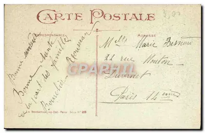 Heureuse Année — zasnowiony wioska z wozem — Wyd. L. M. Brochier, Paryż, seria N° 25 — Rewers
