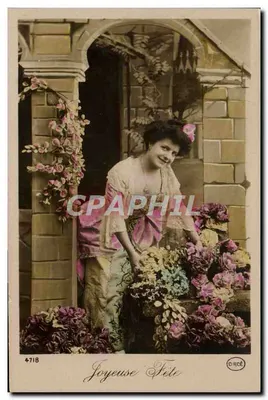 Mulher sorridente com flores — Feliz Festa — C. R.CÉ, n° 4718