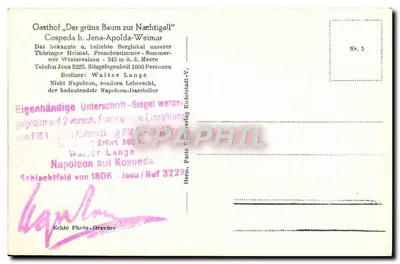 Widok pola bitwy w Jenie — Krzyż na Napoleonsteinie — wydawca Rudolstadt-V. — Rewers