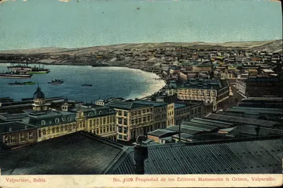 Vista aérea de Valparaíso, Bahía — Editores Mattensohn & Grimm, n° 4109