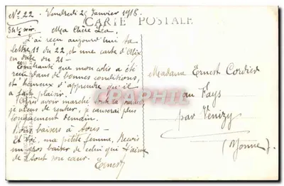 Soldado de artilharia e mulher — cena romântica — Moulaudiers, n°349 — Verso