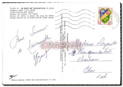 Pont de Tancarville — vista aérea — Éd. La Cigogne N° 7013 — Verso