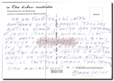 Monako — Port, Condamine i Tête de Chien — Wydawca Graphphil, nr 36/8.6 — Rewers