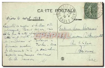 Stara pocztówka Béziers Katedra Madeleine — Rewers