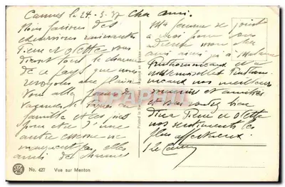 Widok na Menton — F. Lave — STFE, nr 427 — Rewers