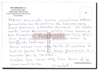 Roc-Amadour (Lot) — Lugar de peregrinação, vista geral, os santuários e o castelo — Edições CAP, n° 58 — Verso