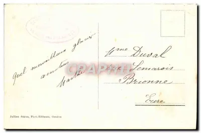 Chamonix widziana z Górnego lodowca Bosson — J. J. 7707 — Juillien frères, Genève — Rewers