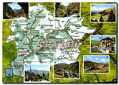 Andorre — Carte postale touristique avec carte topographique et photos — Éditeur RAPAP