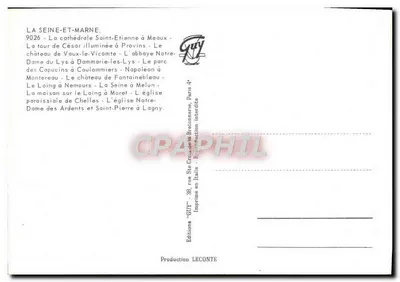 Seine-et-Marne — Carta postal panorâmica com mapa e locais — Edições GUY — Verso