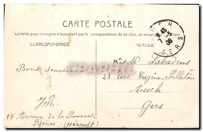 Pézenas — Porta Monumental do Castelo de Larzac — R.54 — Editor P. Pillaud, Pézenas — Verso