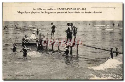 A Costa Vermelha - CANET-PLAGE (P.-O.) — Magnífica praia onde os banhistas se divertem com segurança — Edit. J. Navarro, Perpignan