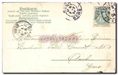 Jovem mulher com chapéu de fitas — editor não identificado — datada por volta de 1904 — Verso