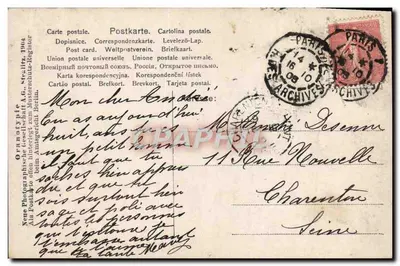 Jong meisje in bloemstukkend jurkje — uitgever: Neue Photographische Gesellschaft A.G. - Berlin, n° 1904 — Achterkant