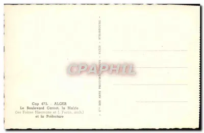 Argélia - Argel - O Boulevard Carnot, a Prefeitura e a Prefeitura Geral — Cité des Arts Photomécaniques, Paris — Verso