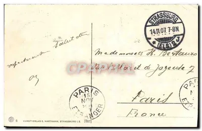 Strasburg — Cigani na dachu i katedra — Kunstverlag E. Hartmann, Strasburg, nr 6 — Rewers