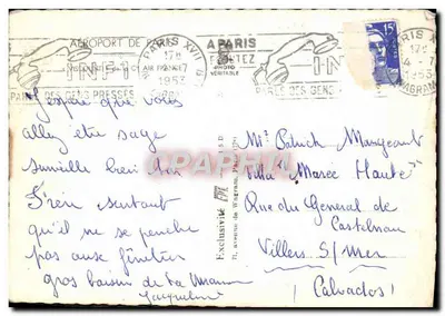 Aeroplano Air France — F-BGKK — in volo sopra una città — editore Paris des Gens Pressés — Verso