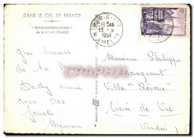 Avion Air France Super-Constellation — F-BGOW — volant au-dessus des montagnes — éditeur : Exclusivité de Paris — Achterkant