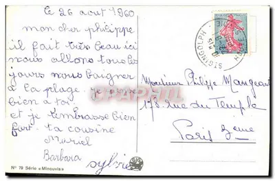 Criança dormindo em uma cama de palha — cena de fazenda alpina — editor HÄNNI, n° 79 da série « Minouvis » — Verso