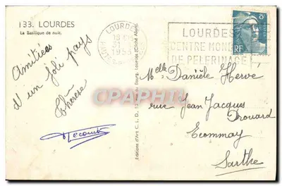 De Basiliek van Lourdes — nacht — Edities van Kunst C. L. D. — Achterkant
