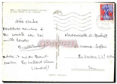 Les Sables-d'Olonne — Jaskinia Piekielna widziana z wnętrza — Wydawnictwo Artystyczne Marianne Carrière — Rewers