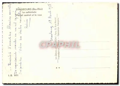 Tarjeta postal moderna Estrasburgo La Catedral Portal Central Y La Rosa — Reverso