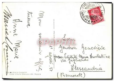 Pescara - Pineta D'Annunziana — forêt de pins avec texte imprimé en bas et éditeur 'Nuove Libreria Costantini' au verso — Verso