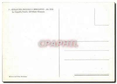 Colle del Piccolo S. Bernardo — Kaplica-Nagrobek Abaty Chanoux — Wydawnictwo Oriline Mauriziano — Rewers