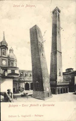 Bologna — Wieża Asinelli i Wieża Garisenda — Wydawca L. Gagliardi - Bologna