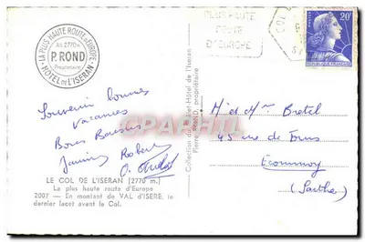 Le Col de l'Iseran — La plus haute route d'Europe — Hôtel de l'Iseran, propriétaire Pierre Rond — Reverso