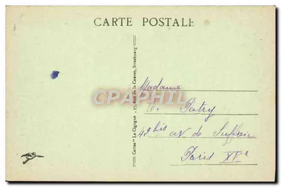 Lago de Kichompré — vista do lago cercado por floresta — Cartas 'La Cigogne', Strasbourg — Verso