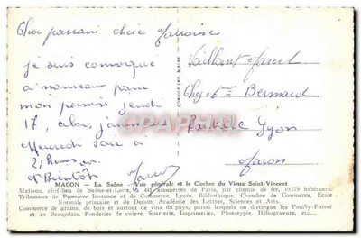 Mâcon — Ogólny widok i wieża kościoła Starego Świętego Wincentego — wydawca C. Pim — Rewers