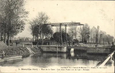Mervville (Nord) — Rue de la Gare — Os dois Pontes sobre a Lys — Cadeias — Imprensa do «Journal de Mervville» A. Drieux, 11 rue Croisés