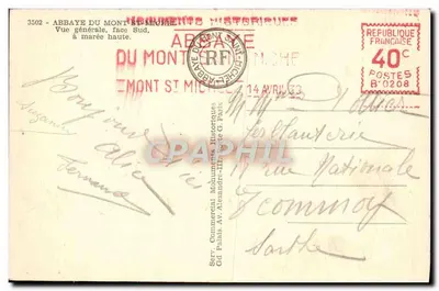 Mont Saint-Michel — Ogólny widok, strona południowa, przy pełni — Abp. Mont Saint-Michel, wydawca Serr. Commercial, n° 3502 — Rewers