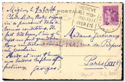 Megève — widok zimowy z kościołem — L. Morand, fot. i wyd. Megève, nr 721 — Rewers