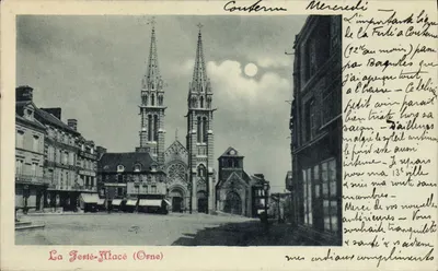 La Ferté-Macé (Orne) — igreja e rua — editor desconhecido, número de série não visível