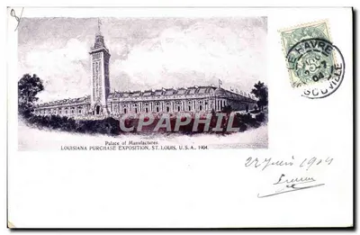 Palácio das Manufaturas — Exposição da Louisiana, Saint-Louis, Estados Unidos, 1904 — editor não visível