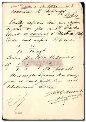 Carta postal Bélgica Desombre Rue de Tournai Lille para Orbec — Verso