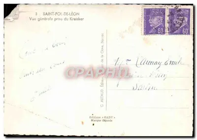 Saint-Pol-de-Léon — vue générale prise du Kreisker — éditeur G. ARTAUD, Nantes — Verso