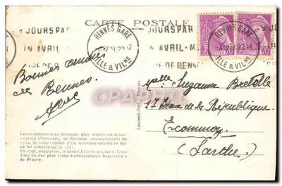 Rennes — Główne wejście do Szpitala Wojskowego, po restauracji (1935) — Rewers