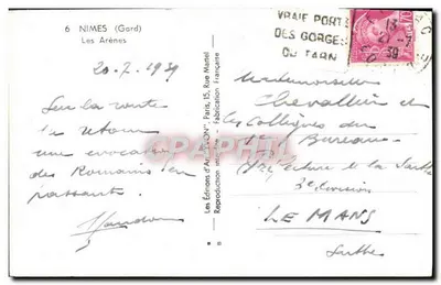 As Arênes de Nîmes — vista histórica — Éditions d'Art D'ON, Paris — Verso