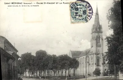 Mérignac (Gironde) — Igreja de São Vicente e a praça — Henry Guillier, 31, 42 bis e 44, rue Fornoue.