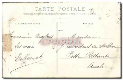 Bilhete postal antigo Merignac Antiga Torre de Veyrines às Margens do Peugue — Verso