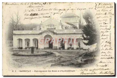 Bilhete postal antigo Barbotan Estabelecimento das Boues e de Hidroterapia
