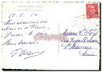 Sion-sur-l'Océan (Vendée) — Kąt lasu w zachodzie — J. Robuchon, wydawca, nr 354 — Rewers