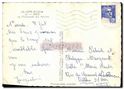 La Côte d'Azur — 29 — Nice — La Promenade des Anglais — Edizioni de Mar 3, 4, 5 — Verso