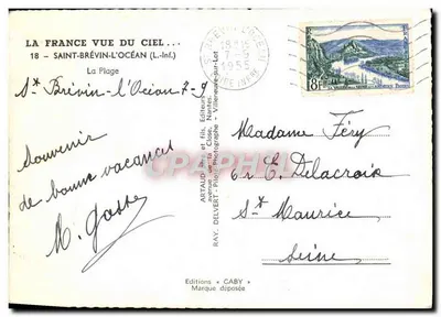 Saint-Brévin-l'Œcéan — Widok z lotu nad plażą i głównym budynkiem — Wydawca RAY. DELVERT, Nantes — Rewers