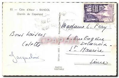 Côte d'Azur - Bandol — Chemin du Capeland — Éditions ARIS — Rewers